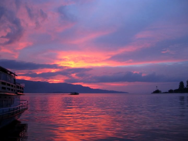 sunset on lake toba indonesia