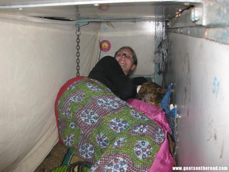 on a train in India - Nick made a perfect curtain for privacy!