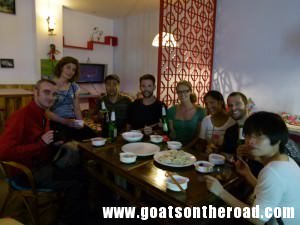 the group of us enjoying the fruits of our labour, Backstreet Youth Hostel, Guilin, China