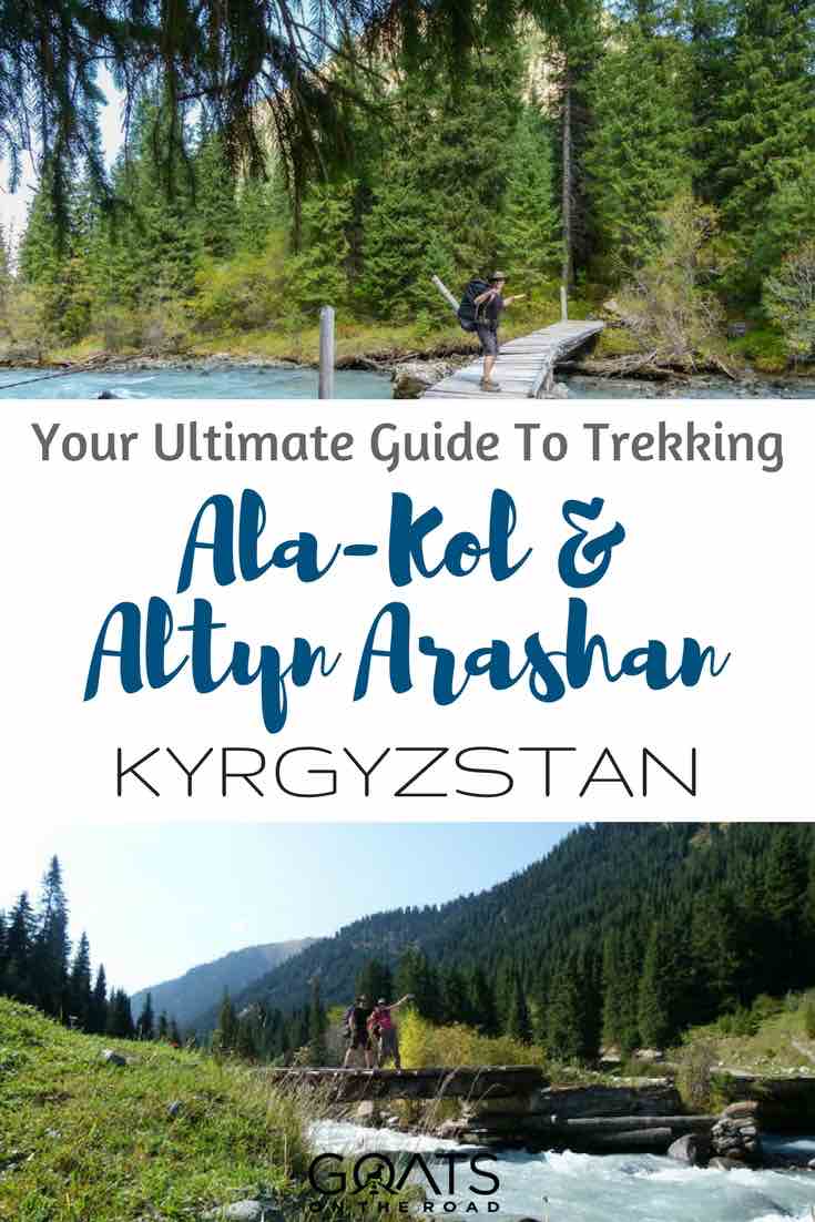 Kyrgyzstan landscapes with text overlay Your Ultimate Guide To Trekking Ala-kol & Altyn Arashan