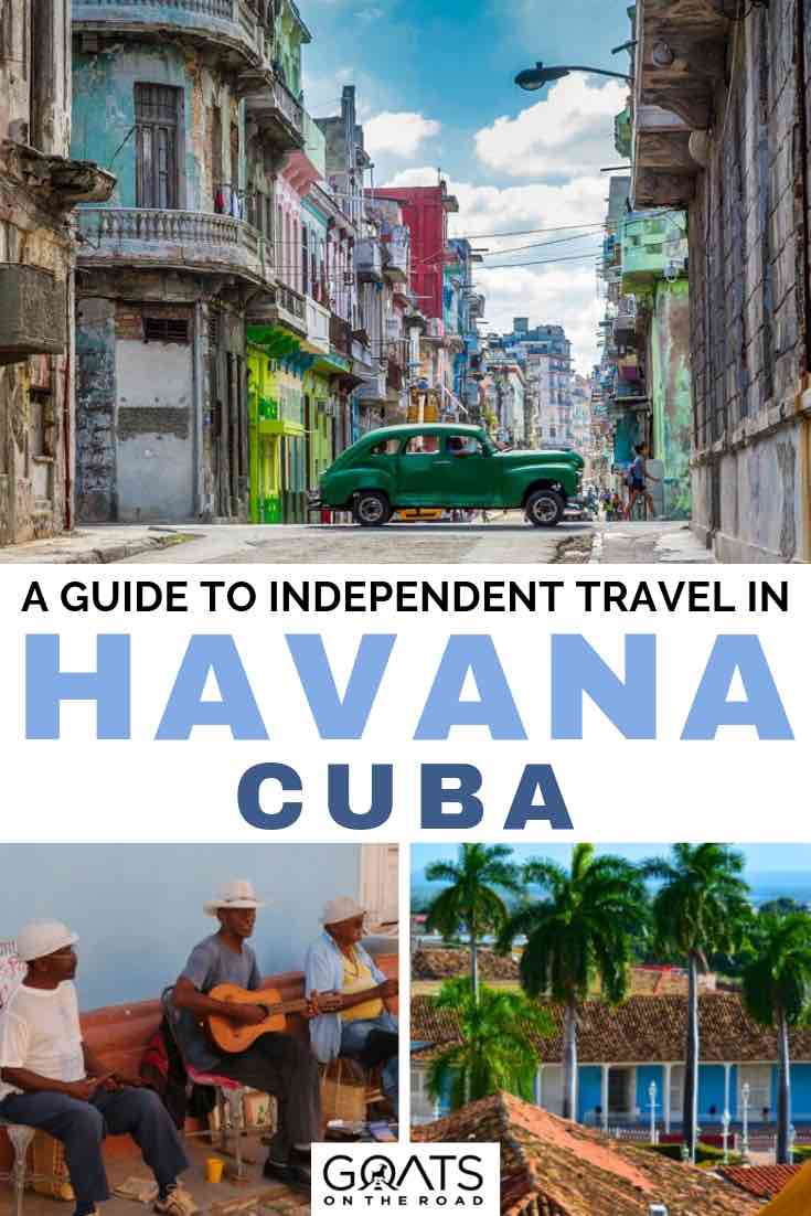 classic cars in cuba with text overlay a guide to independent travel in cuba