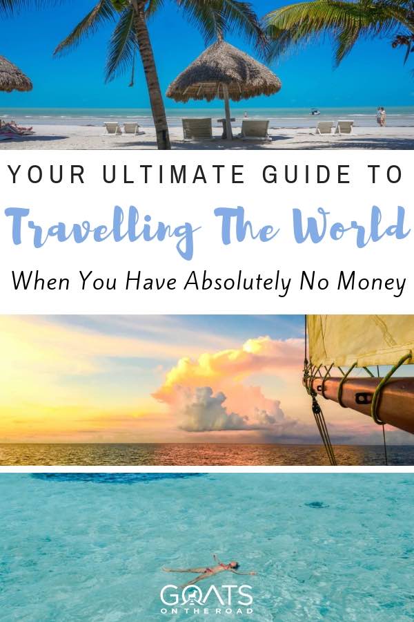 beach and sailing in the caribbean with text overlay how to travel the world with no money
