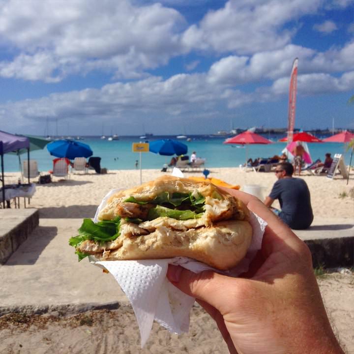 A cutters sandwich on the beach in Barbados