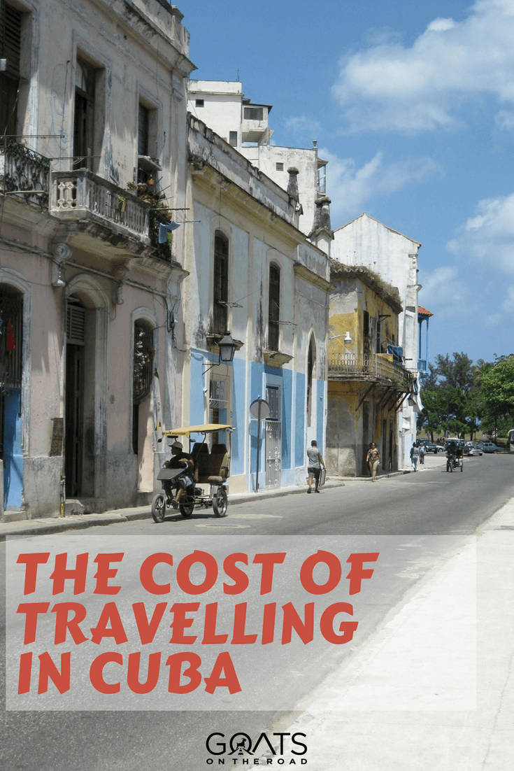 Cuban street scene with text overlay The Cost Of Travelling In Cuba