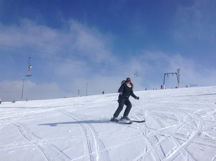 Dariece skiing down a mountain in Macedonia