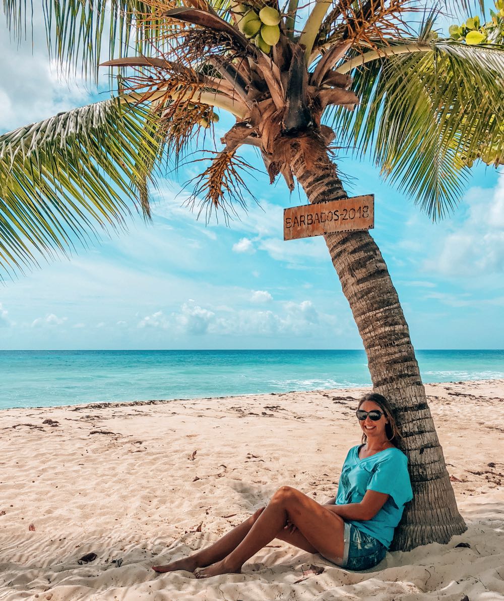 Relaxing under a palm tree on the beach in Barbados