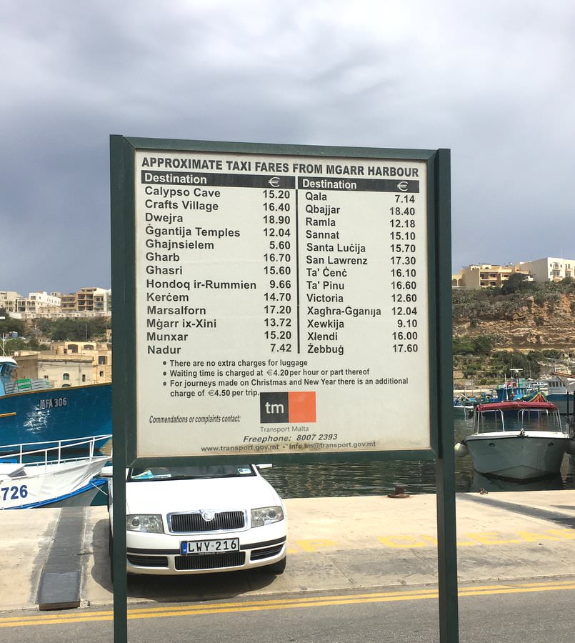 taxi fares for gozo island 