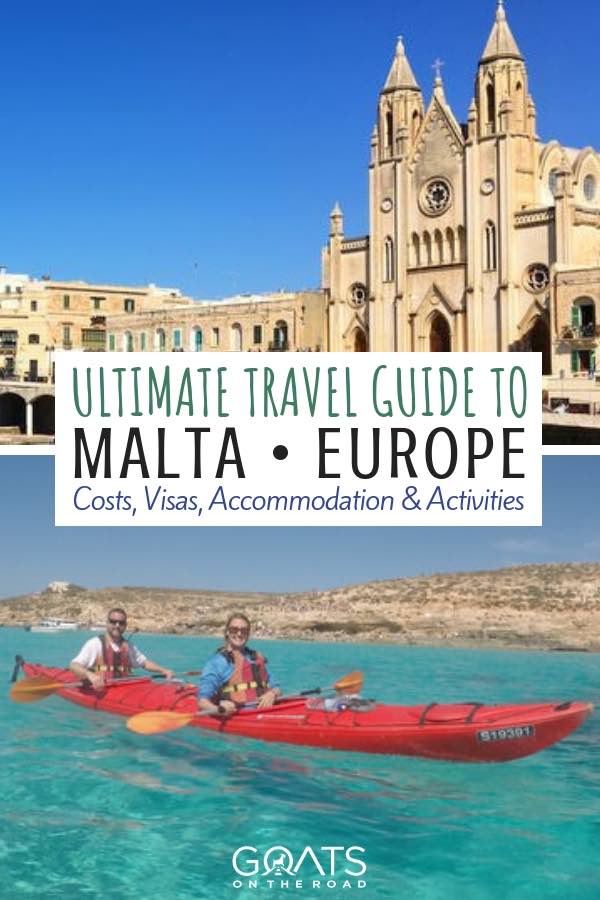 Kayaking in blue lagoon with text overlay Ultimate Travel Guide To Malta Europe