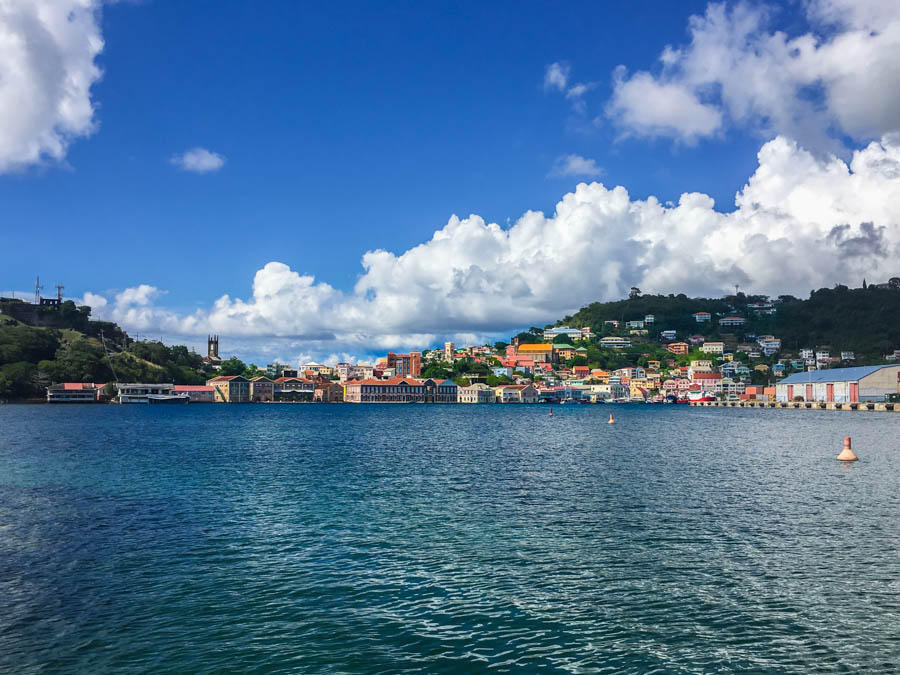 sailing in grenada on the savvy passing by st. george's