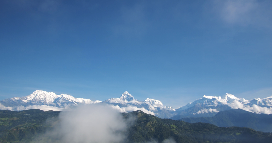 The view of the Annapurna massif from Sarangkot Hill in Nepal