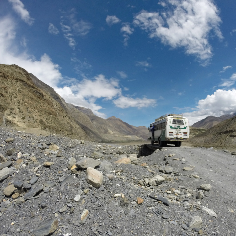 A bus travelling the route between Beni and Jomsom