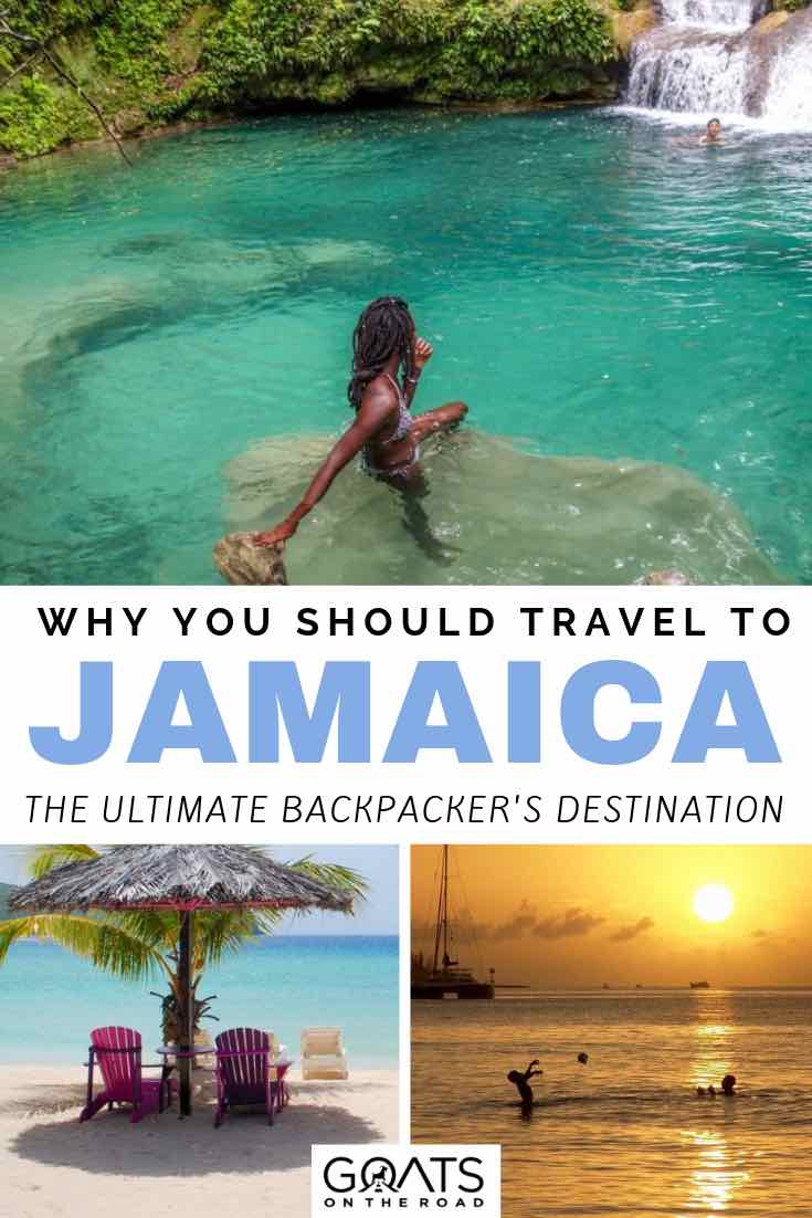 blue hole in jamaica with text overlay why you should travel to jamaica