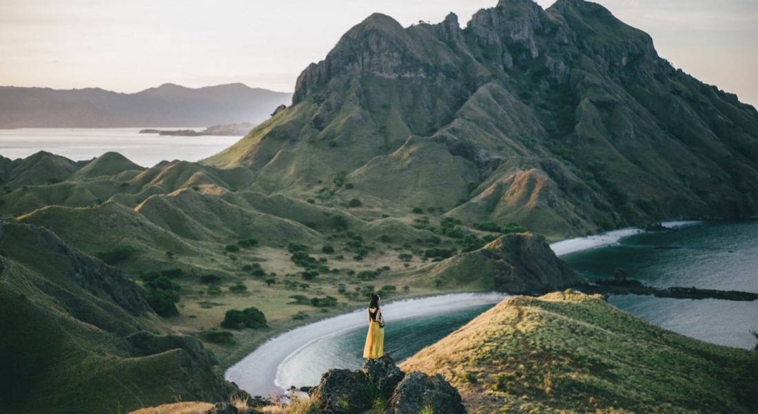 traveler on a mountain in Indonesia