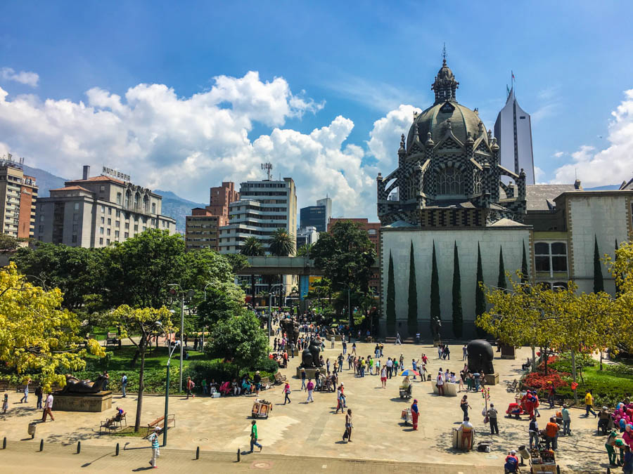 A bustling public square in Medellin, Colombia, a great place to live as a digital nomad