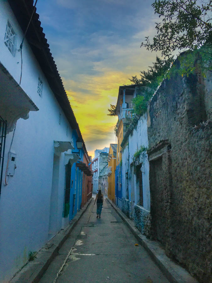 walking down a side alley in cartagena while travelling colombia 