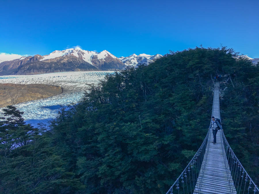 trekking torres del paine o trek in patagonia suspension bridge