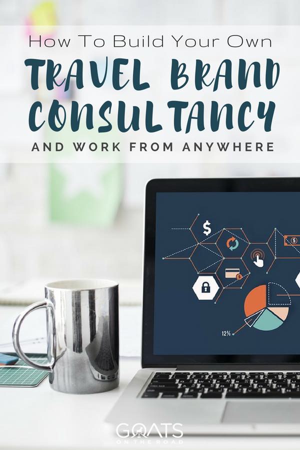 Laptop and mug on desk with text overlay How To Build Your Own Travel Brand Consultancy