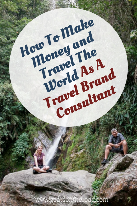 Waterfall in jungle with text overlay How To Make Money And Travel The World As A Travel Brand Consultant