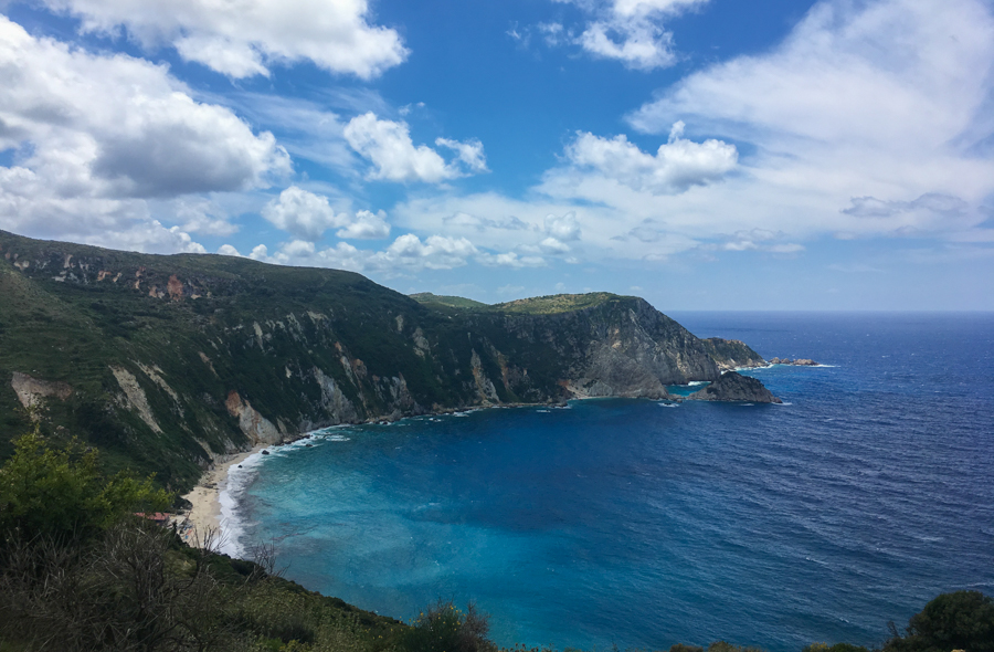 travel to kefalonia greece Petani Beach on a cloudy day