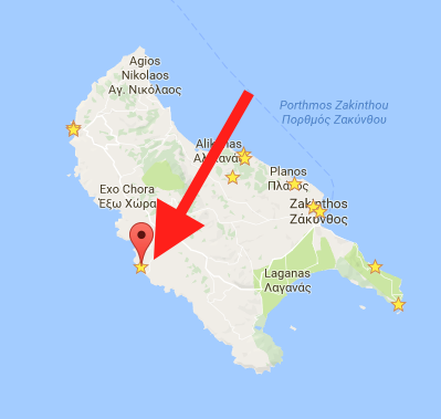 One of the best things to do in Zante is visit Porto Limnionas. Map of the island.