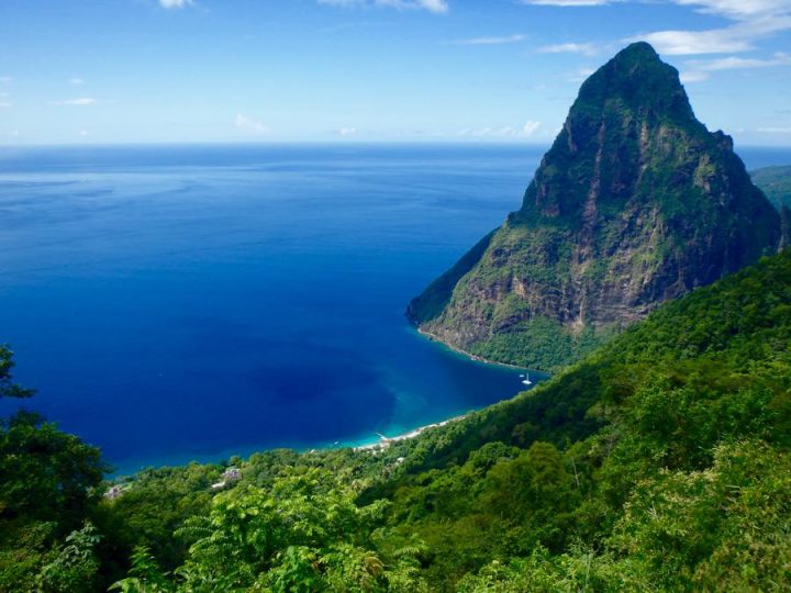 St Lucia beaches Sugar Beach and the Petit Piton in St Lucia