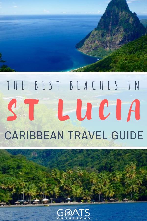 Sugar beach in St lucia Caribbean with text overlay