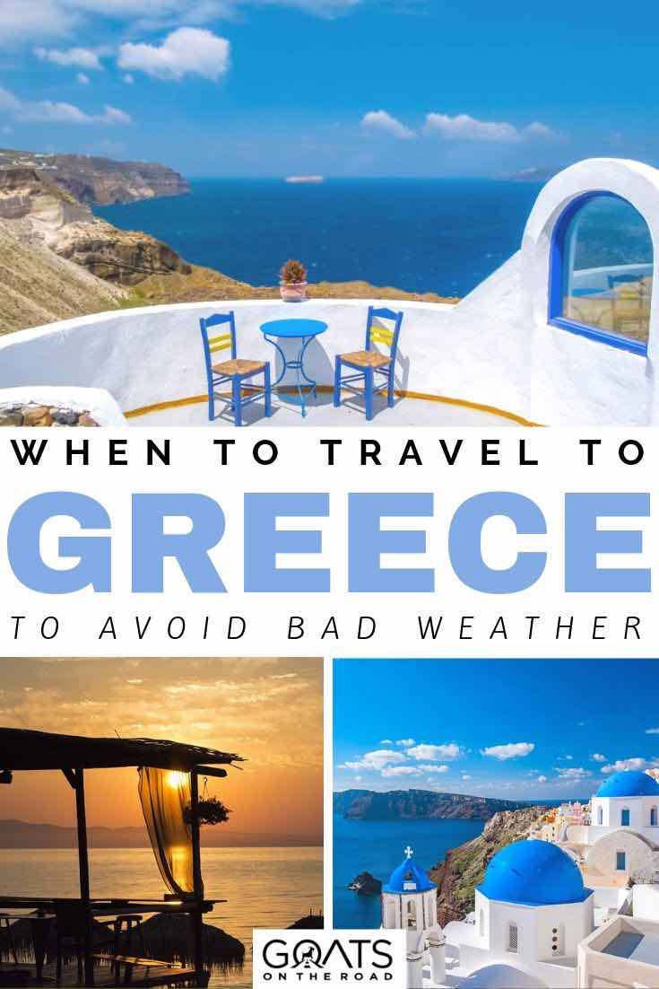 Planning a Greece vacation but not sure of when the best weather is? We’ve listed the best time to visit greece, and which destinations are perfect in Spring, Summer, Autumn and Winter! Whether you want to go to the greek islands, or explore some vineyards in the mainland, we’ve got the travel tips for you! | #vacation #greece #traveleurope greece beach views with text overlay when to travel to greece