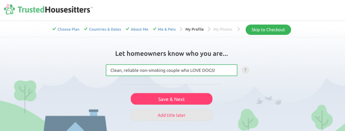 best title for profile in Trusted House Sitters website