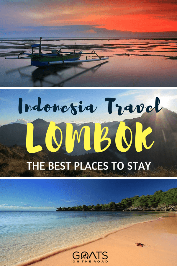 beach and boat in lombok with text overlay