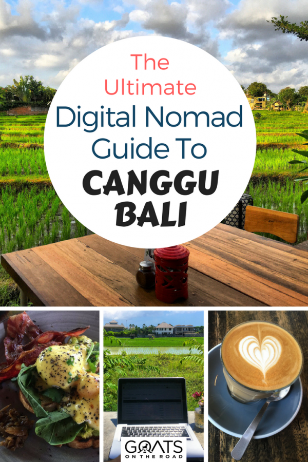 rice paddies, coffee and food with text overlay the ultimate digital nomad guide to canggu bali