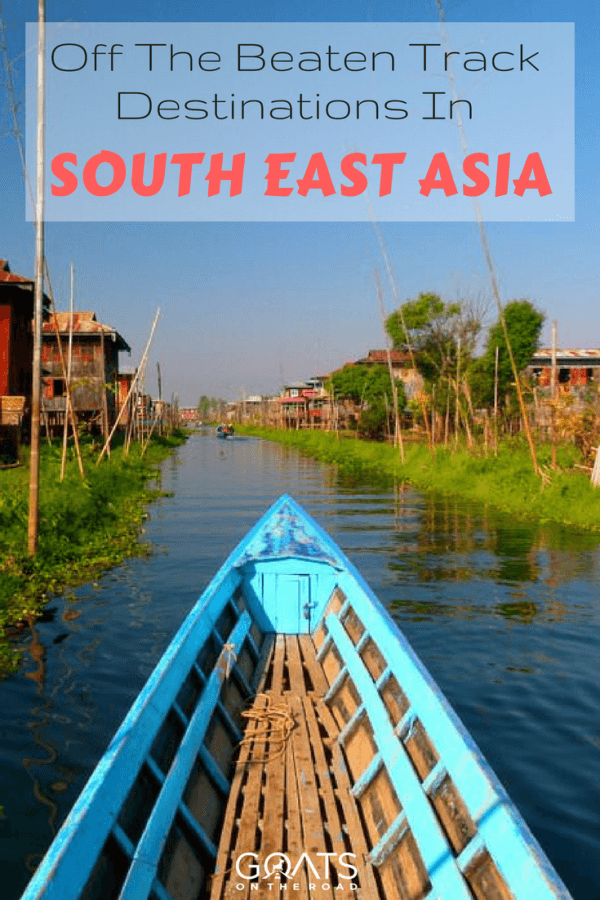 Cruising asian backwaters with text overlay off the beaten travel destinations in South East Asia