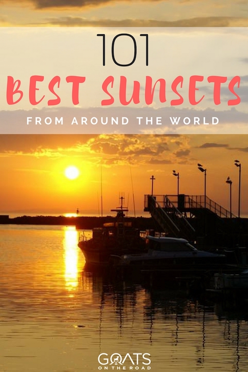 Fuel your wanderlust with these beautiful sunsets from around the globe plus inspirational travel quotes, you’ll be booking that flight in no time | #holiday #vacation #traveltips #travelmotivation #bestcountries #bestsunsets #sunset #chasingsunsets #beautifulplaces #awesomedestinations #seetheworld #backpacking #travel Sunset in Scotland with text overlay 101 Best Sunsets From Around The World