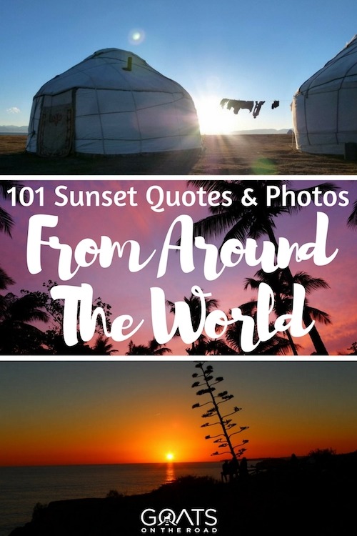 Planning a romantic vacation or honeymoon? Here’s some of the world’s best sunsets plus inspirational quotes to help you choose your next travel destination | #coupletravel #honeymoon #romantictravel #bestsunsets #sunset #worldsunstes #wanderlust #amazingplaces #traveltheworld #travelgoals #mustseeplaces #globetrotting Three sunsets with text overlay 101 Sunset Quotes & Photos From Around The World