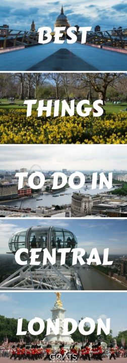 Five photographs of popular London landmarks with text overlay Best Things To Do In Central London