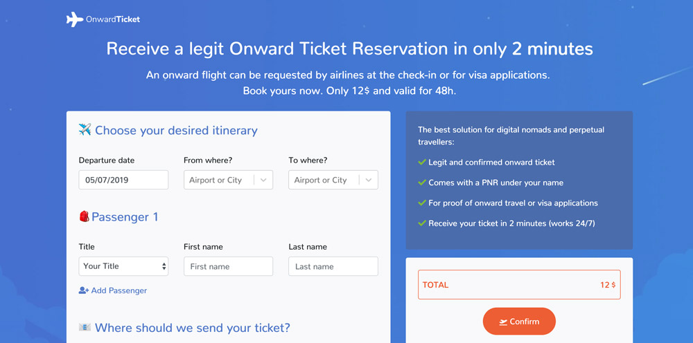 Onward Ticket Website Screenshot