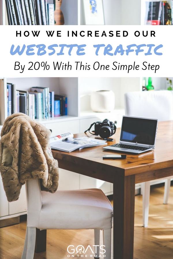 Work form home desk with text overlay How We Increased Our Website Traffic By 20% With This One Simple Step