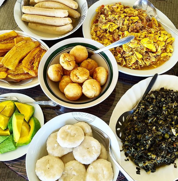 Jamaican cuisine breakfast spread of akee and saltfish