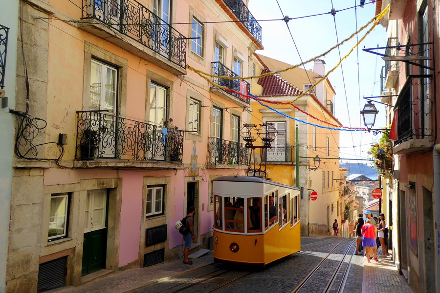 Streetcar in Lisbon, Portugal, a cheap country to live in 2023