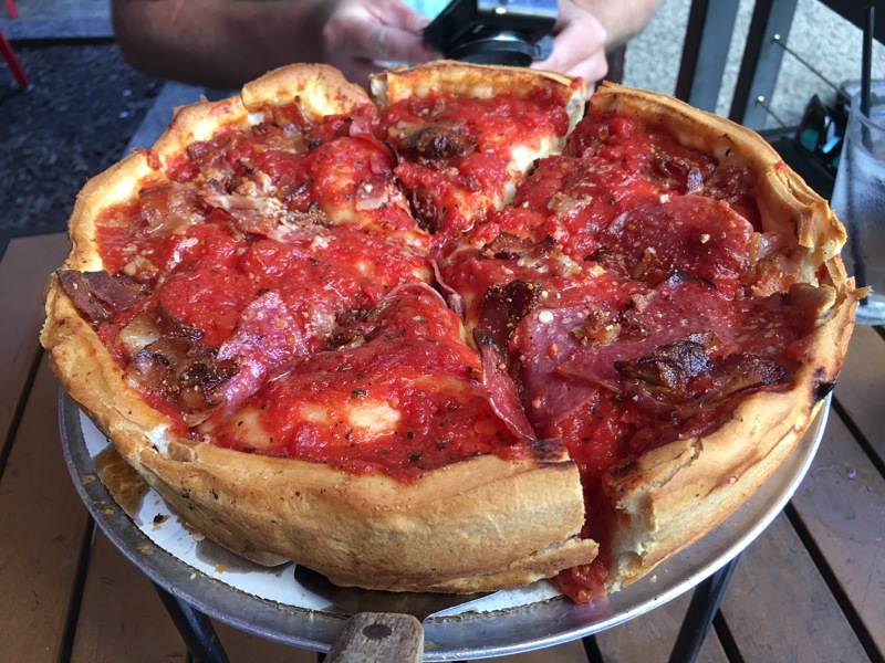 Some of the best places to eat in Chicago serve deep-dish pizza.