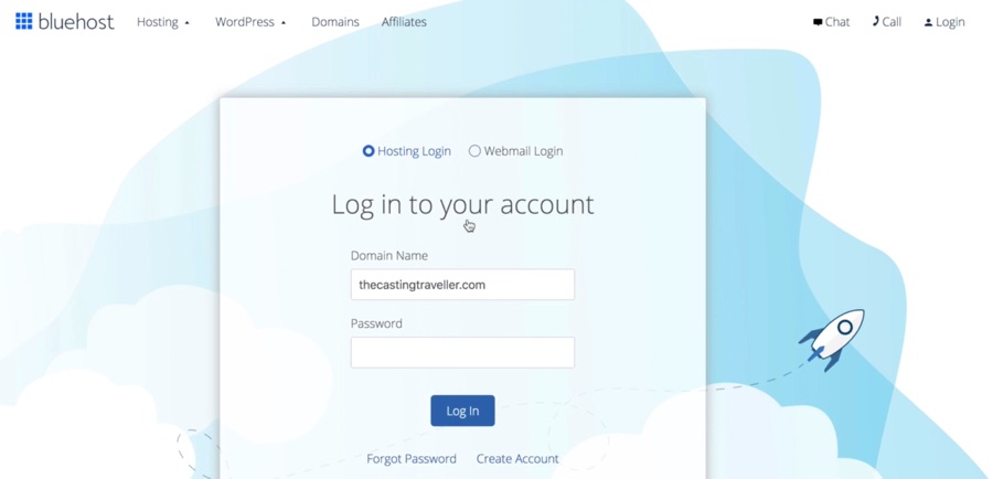 Screenshot showing how to Login to Bluehost