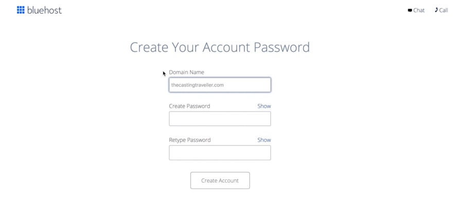 Start a Blog create password WordPress