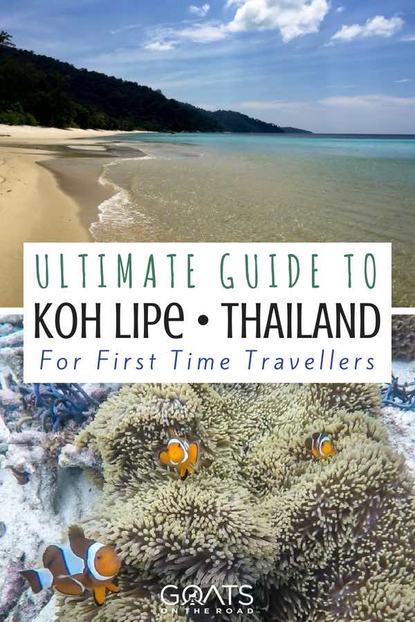 Beach and underwater coral and fish with text overlay Ultimate Guide To Koh Lipe For First Time Travellers