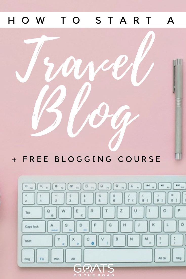 keypad on pink table with text overlay how to start a travel blog