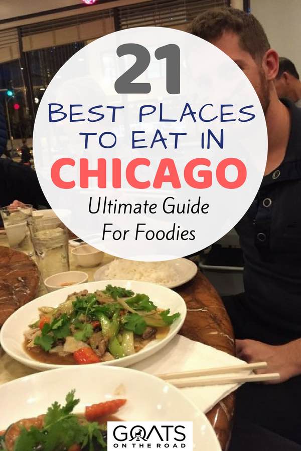 Here’s your ultimate list for must try Chicago restaurants. From the best donut shops to best food halls and best deep pan pizza places to top Thai restaurants, here’s how to eat your way through Chicago | #chicago #usa #bestofchicago #chicagotips #bestofusa #usatravel #chicagotravel #bestintravel #tastetheworld #traveltheworld Thai restaurant in Chicago with text overlay 21 Best Places To Eat In Chicago Ultimate Guide For Foodies
