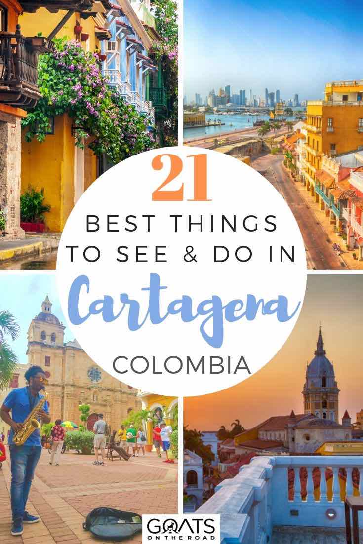 Planning a trip to Colombia? You need to put the beautiful and historical Caribbean city, Cartagena on your itinerary. We’ve got tips on fun things to do in this colourful city, from exploring the streets, eating delicious food, visiting the nearby crater lakes and more. | #southamerica #prettycities #colombiatravel highlights of Cartagena with text overlay 21 best things to see and do