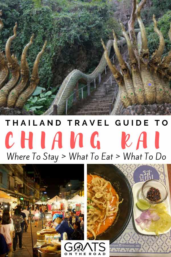 First time in Chiang Mai? Here’s all the best things to do and places to go in Northern Thailand including the White Temple, the night bazaar & mountain trekking with hill tribes | #thailand #chiangmai #travelthailand #seasia #asiatravel #travellertips #whitetemple #hilltribe #wanderlust #temples #thaiculture #thaifood #waterfalls #wat Popular sights with text overlay Thailand Travel Guide To Chiang Rai
