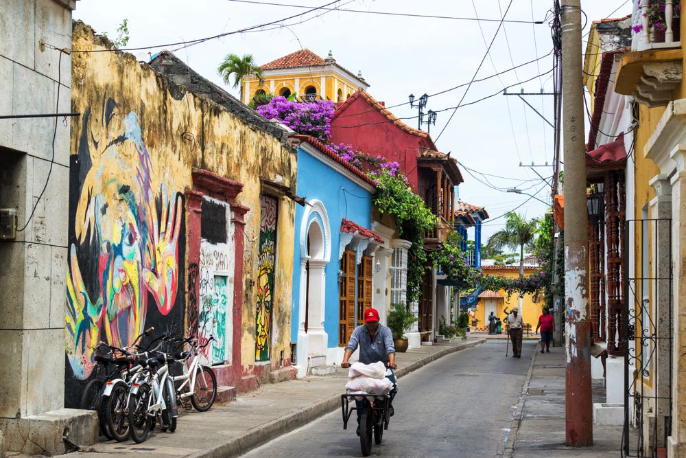 Colorful street art in Getsemani in Cartagena