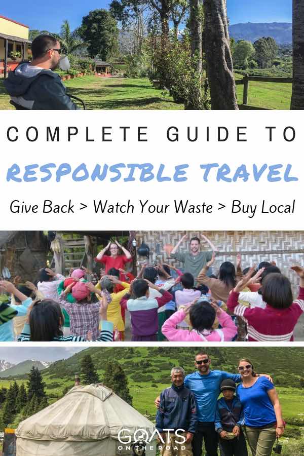 Backpackers with text overlay Complete Guide To Responsible Travel