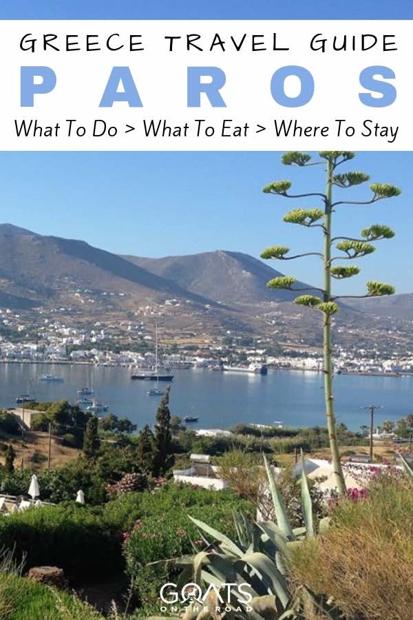 Greek island scenery with text overlay Greece Travel Guide Paros