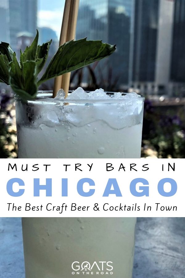 Wondering where the best places to go in Chicago are for happy hour? Well wonder no more! Whether you’re after a cocktail or a craft beer, In this guide to Chicago’s nightlife you’ll find all the best bars in town | #bestofchicago #windycity #visitchicago #bestbars #craftbeer #chicago #illinois #usatravel #travel #cocktails #happyhour Mojito close up with text overlay Must Try Bars In Chicago
